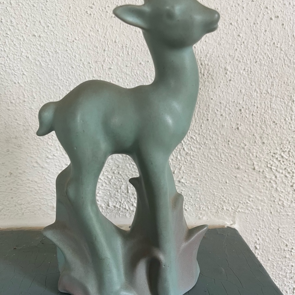 Vintage Rosemeade Soft Green Deer Figurine, North Dakota, 8”